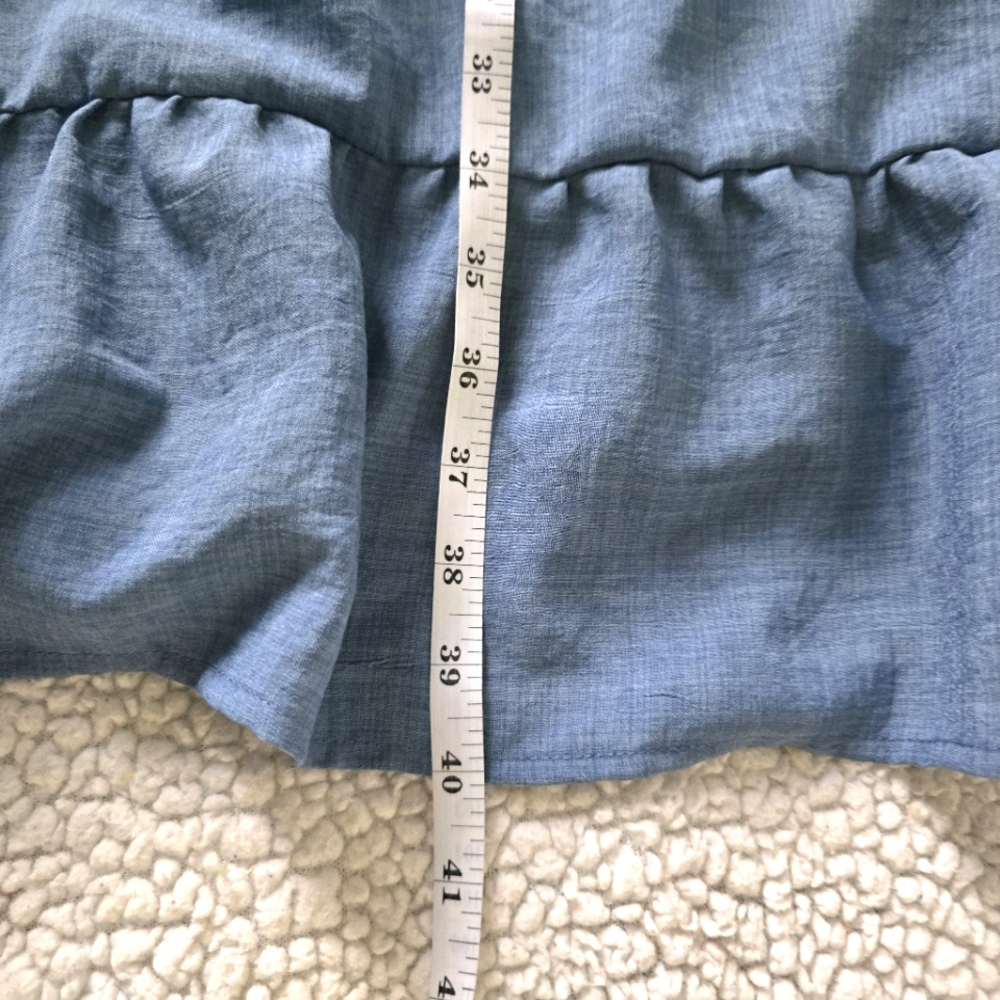 Linen Blue Lantern Sleeve Deep V Dress size 3XL - Picture 5 of 9